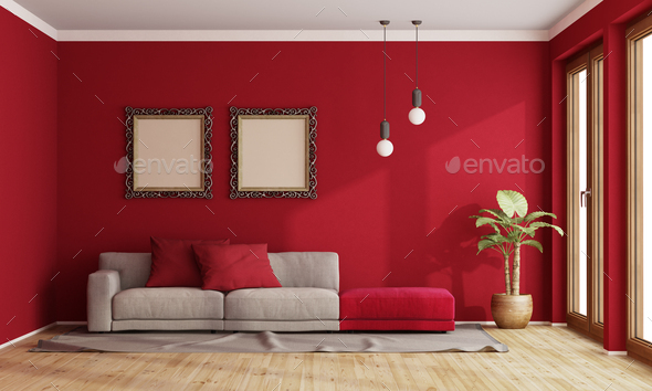 Red living deals room walls